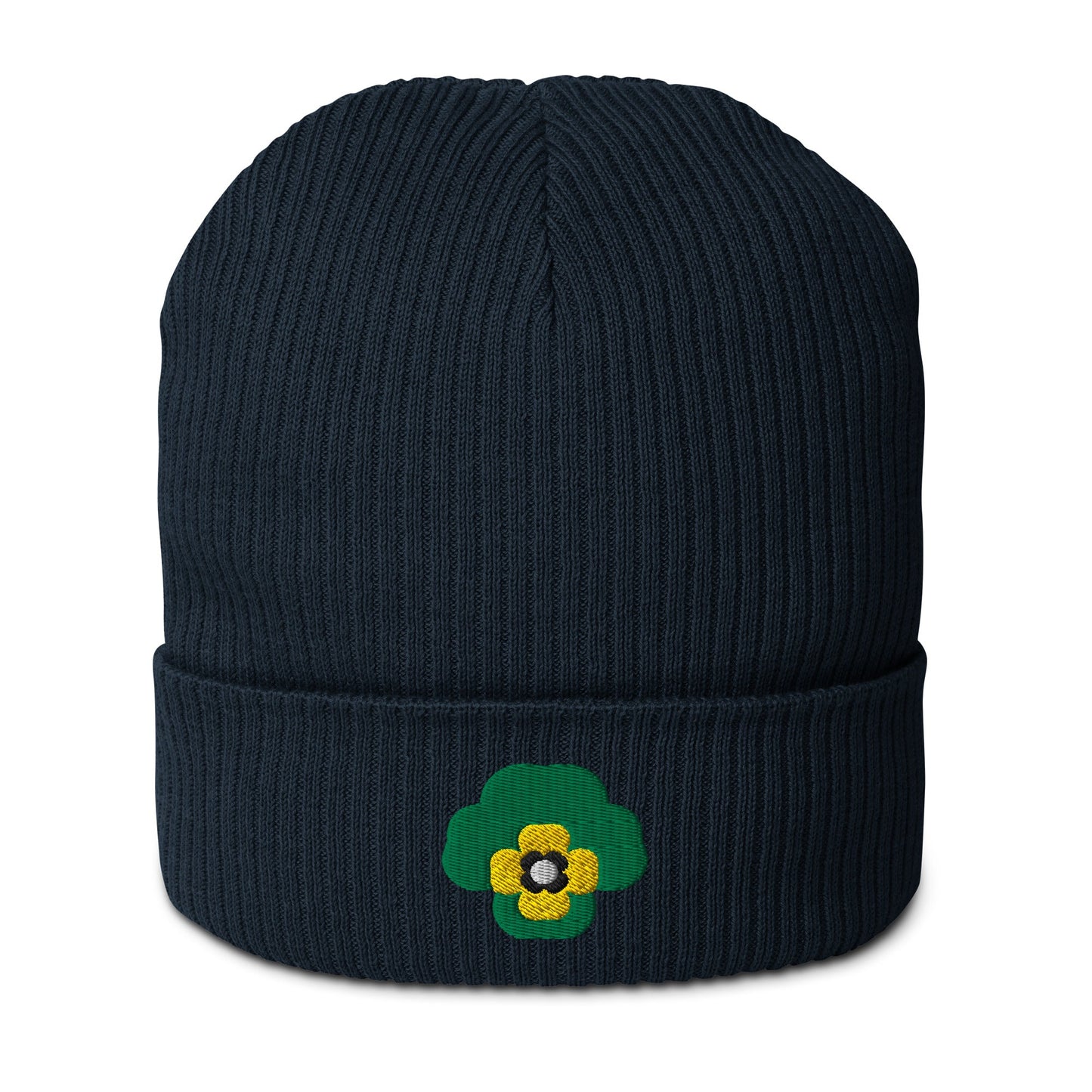 Beanie - PANSY FAB green - Colorful pansy flower print Oxford Navy