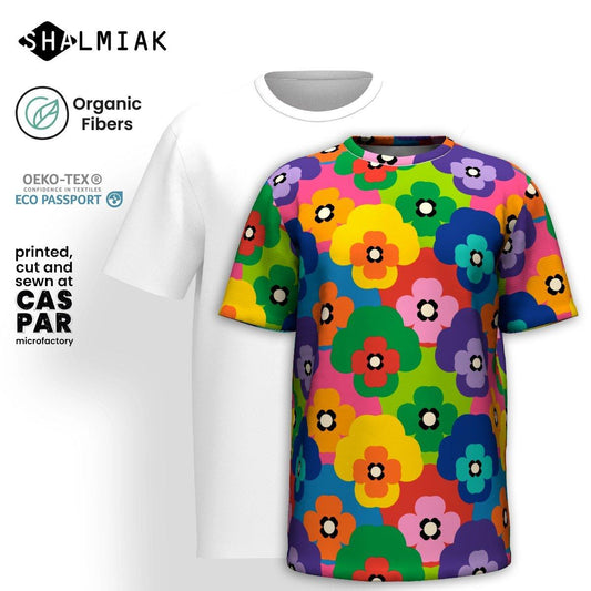 Organic cotton t-shirt - PANSY FAB - Colorful pansy flower print