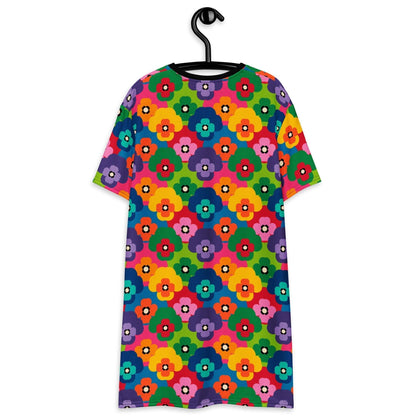 T-shirt dress - PANSY FAB - Colorful pansy flower print