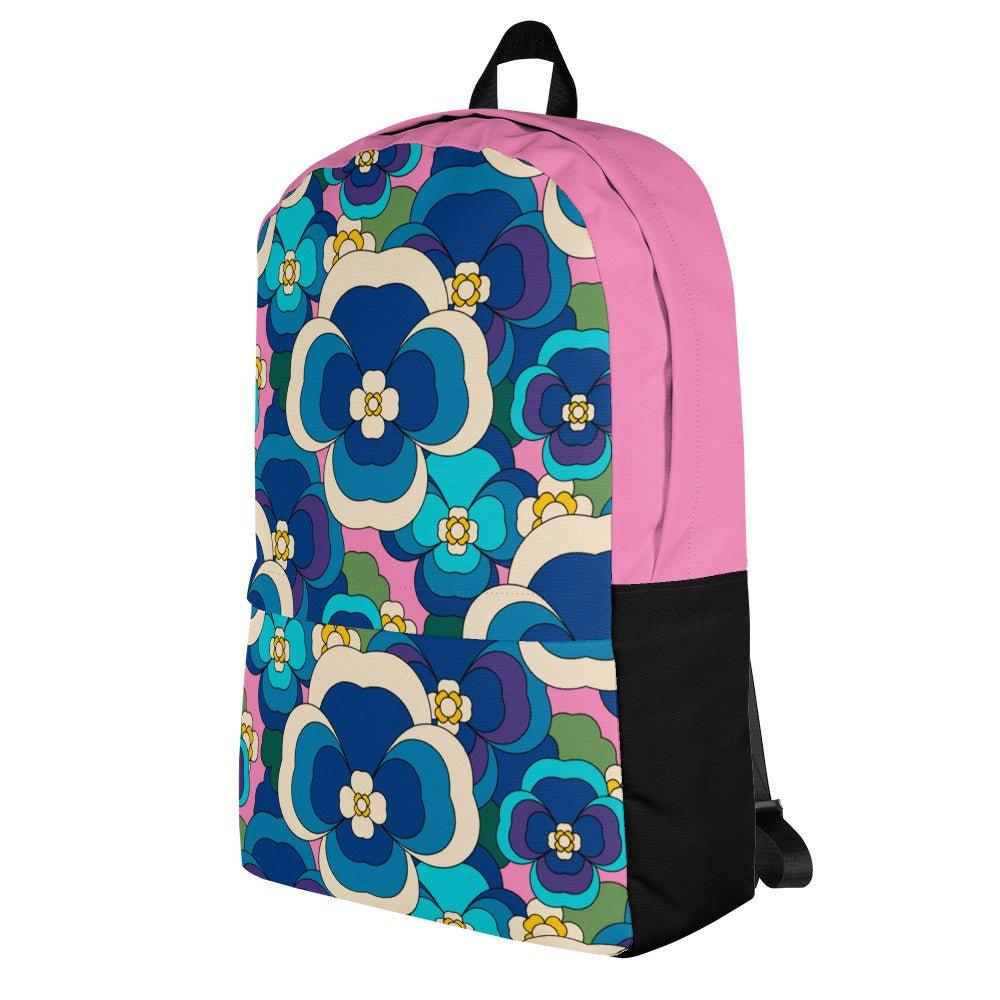 Backpack - PANSY FANTASY blue pink - Retro pansy print