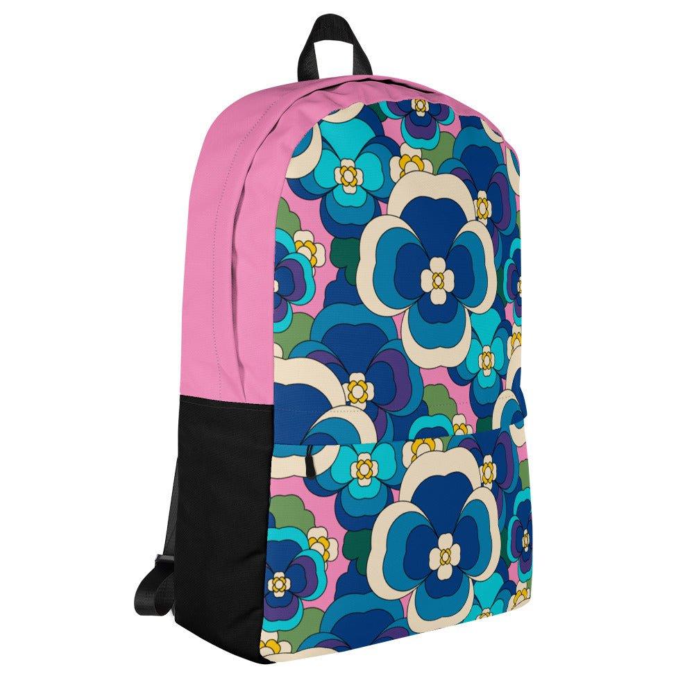 Backpack - PANSY FANTASY blue pink - Retro pansy print