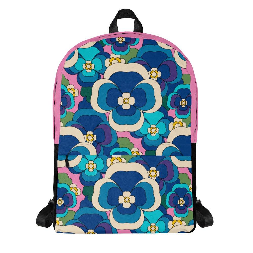 Backpack - PANSY FANTASY blue pink - Retro pansy print Default Title