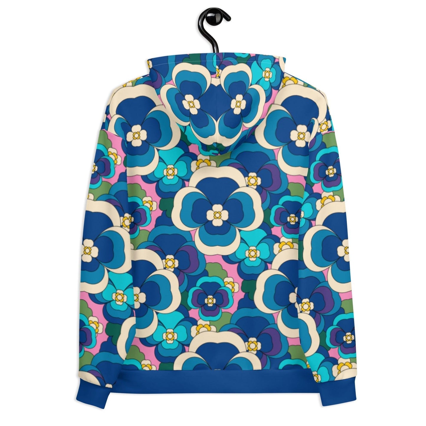 Hoodie - PANSY FANTASY blue pink - Retro pansy print