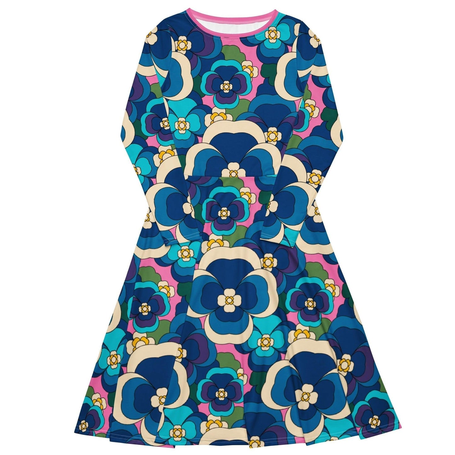 Midi dress - PANSY FANTASY blue pink - Retro pansy print 6XL