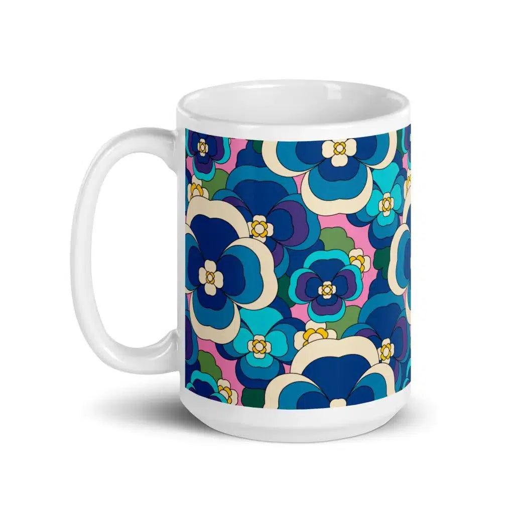 Mug - PANSY FANTASY blue pink - Retro pansy print