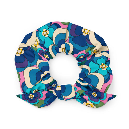 Scrunchie - PANSY FANTASY blue pink - Retro pansy print Default Title
