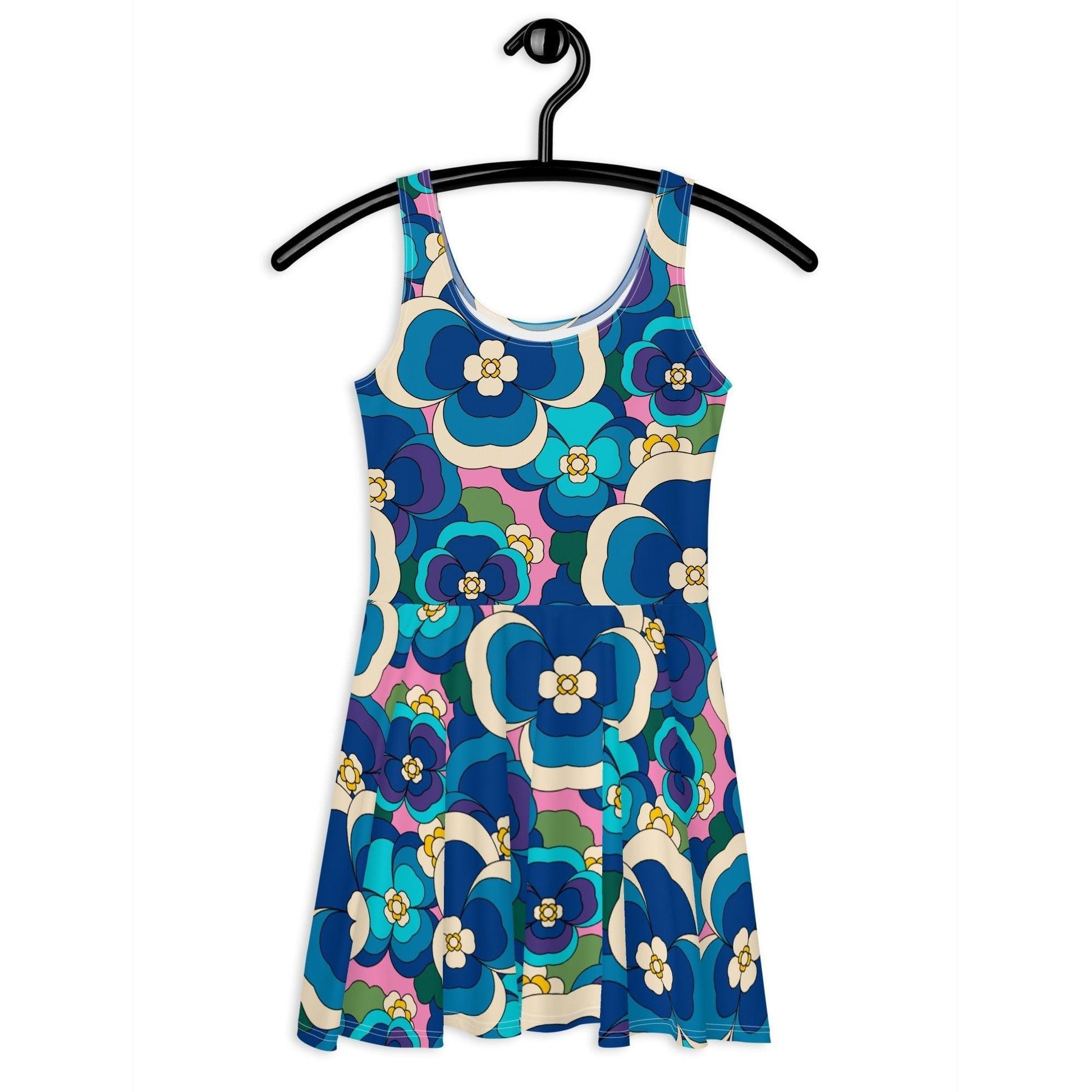 Skater dress - PANSY FANTASY blue pink - Retro pansy print 3XL