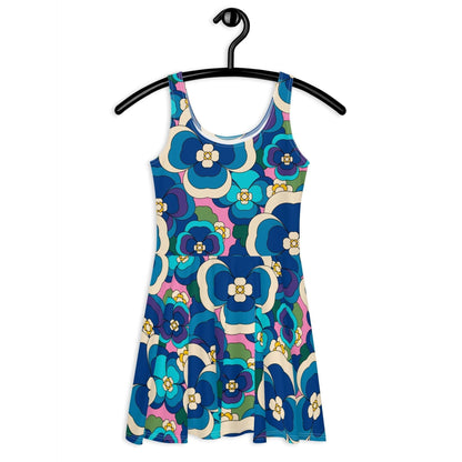 Skater dress - PANSY FANTASY blue pink - Retro pansy print 3XL