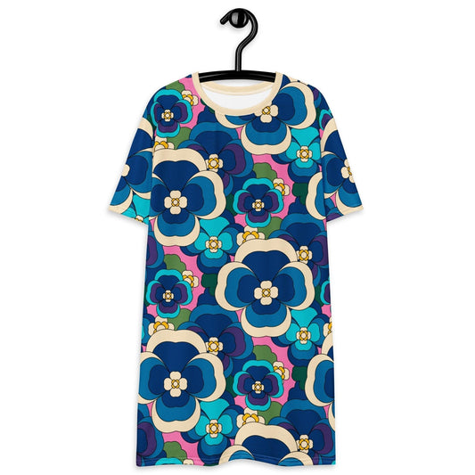 T-shirt dress - PANSY FANTASY blue pink - Retro pansy print 6XL