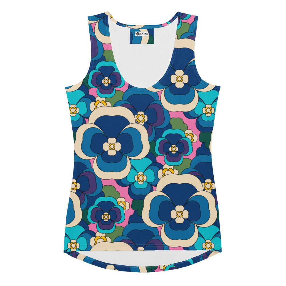 Tank top - PANSY FANTASY blue pink - Retro pansy print