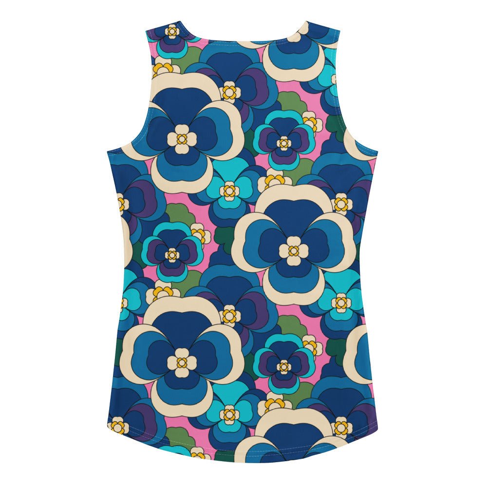 Tank top - PANSY FANTASY blue pink - Retro pansy print XL