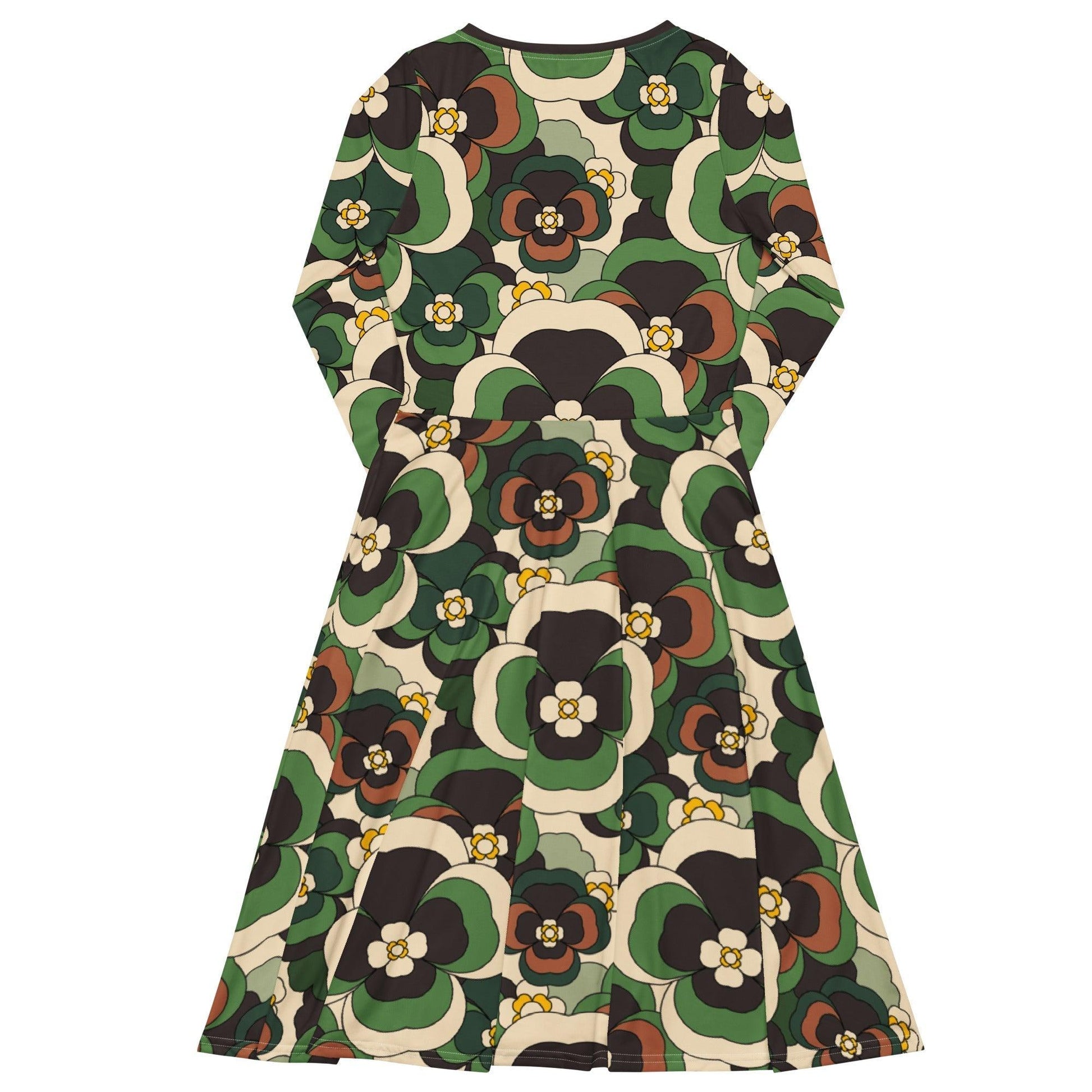 Midi dress - PANSY FANTASY green - Retro pansy print
