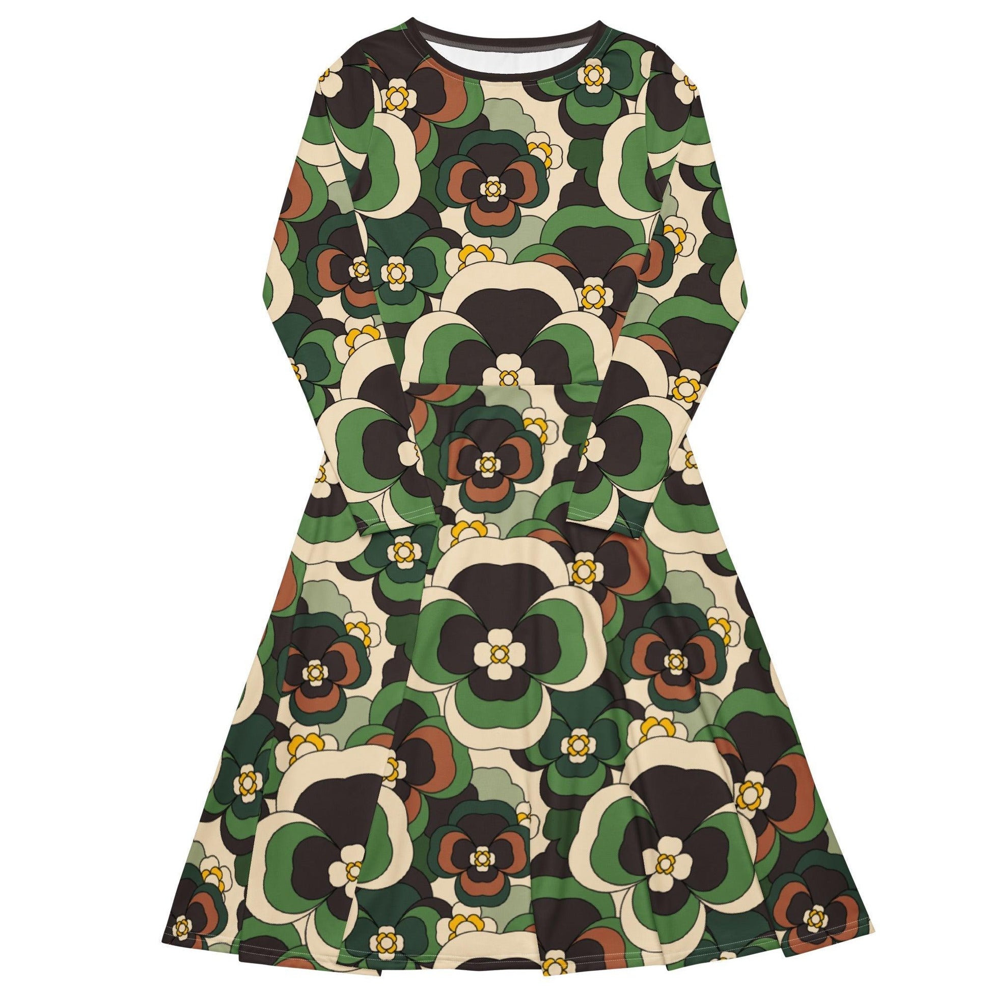 Midi dress - PANSY FANTASY green - Retro pansy print 6XL