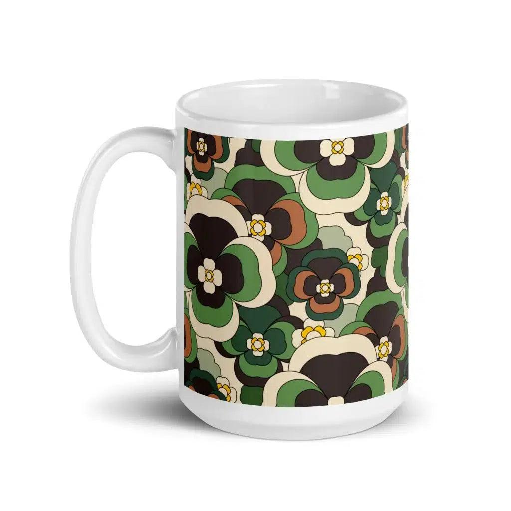 Mug - PANSY FANTASY green - Retro pansy print