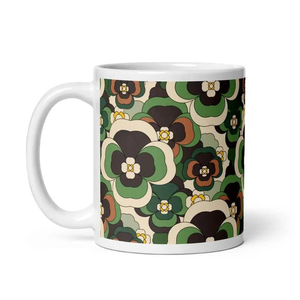 Mug - PANSY FANTASY green - Retro pansy print