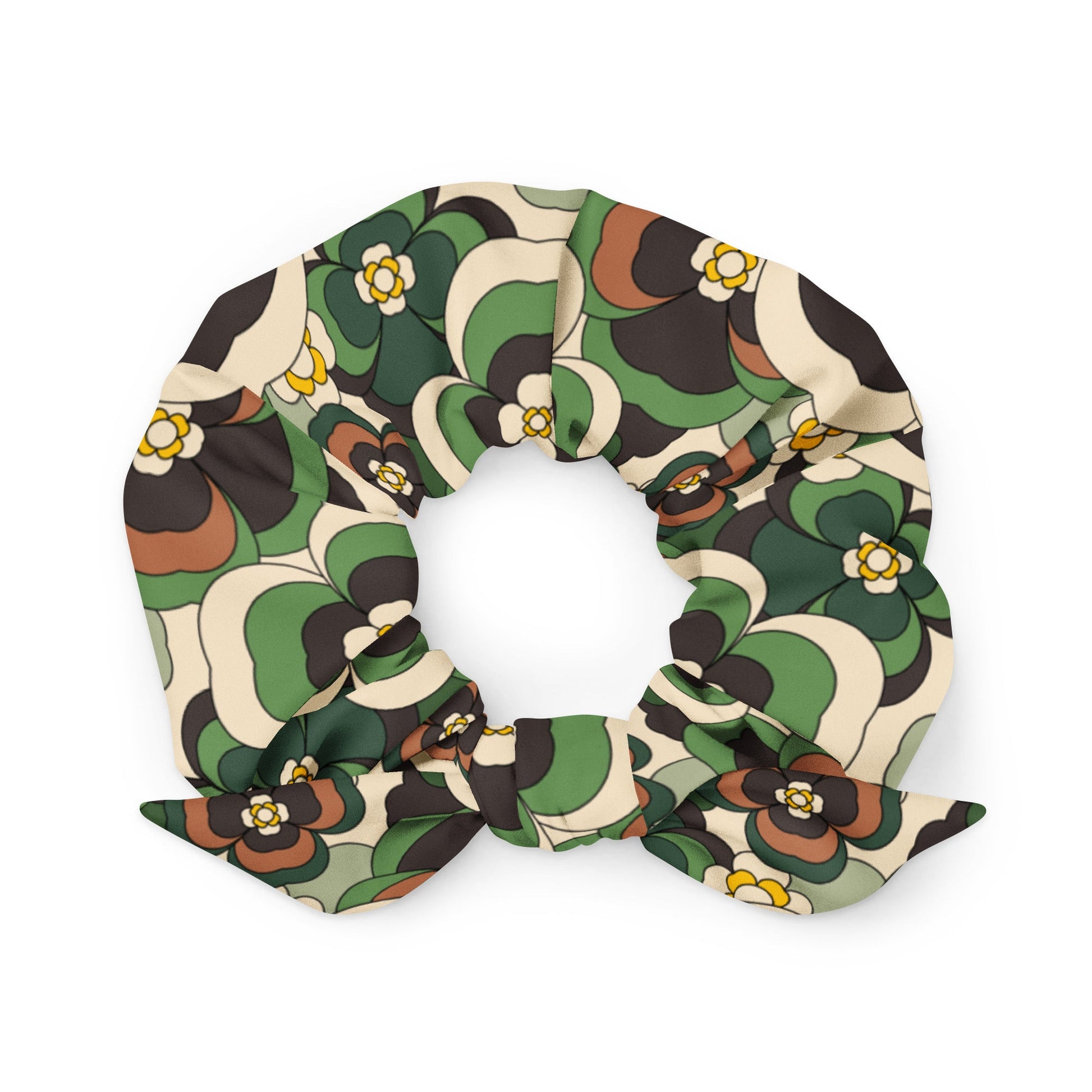 Scrunchie - PANSY FANTASY green - Retro pansy print Default Title