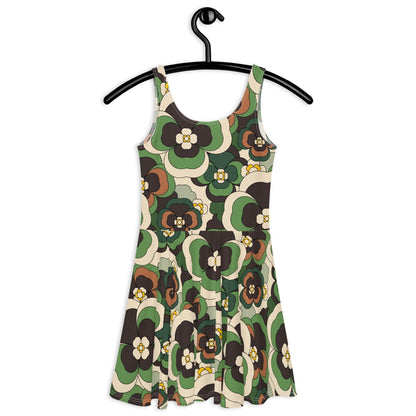 Skater dress - PANSY FANTASY green - Retro pansy print