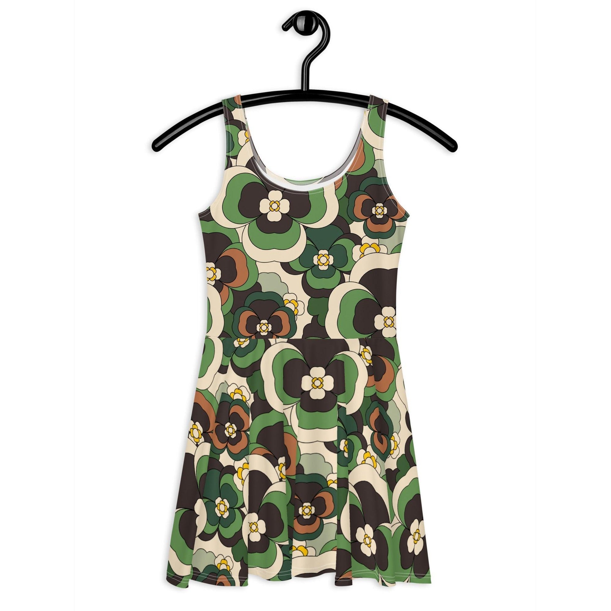 Skater dress - PANSY FANTASY green - Retro pansy print 3XL