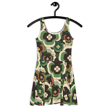 Skater dress - PANSY FANTASY green - Retro pansy print 3XL
