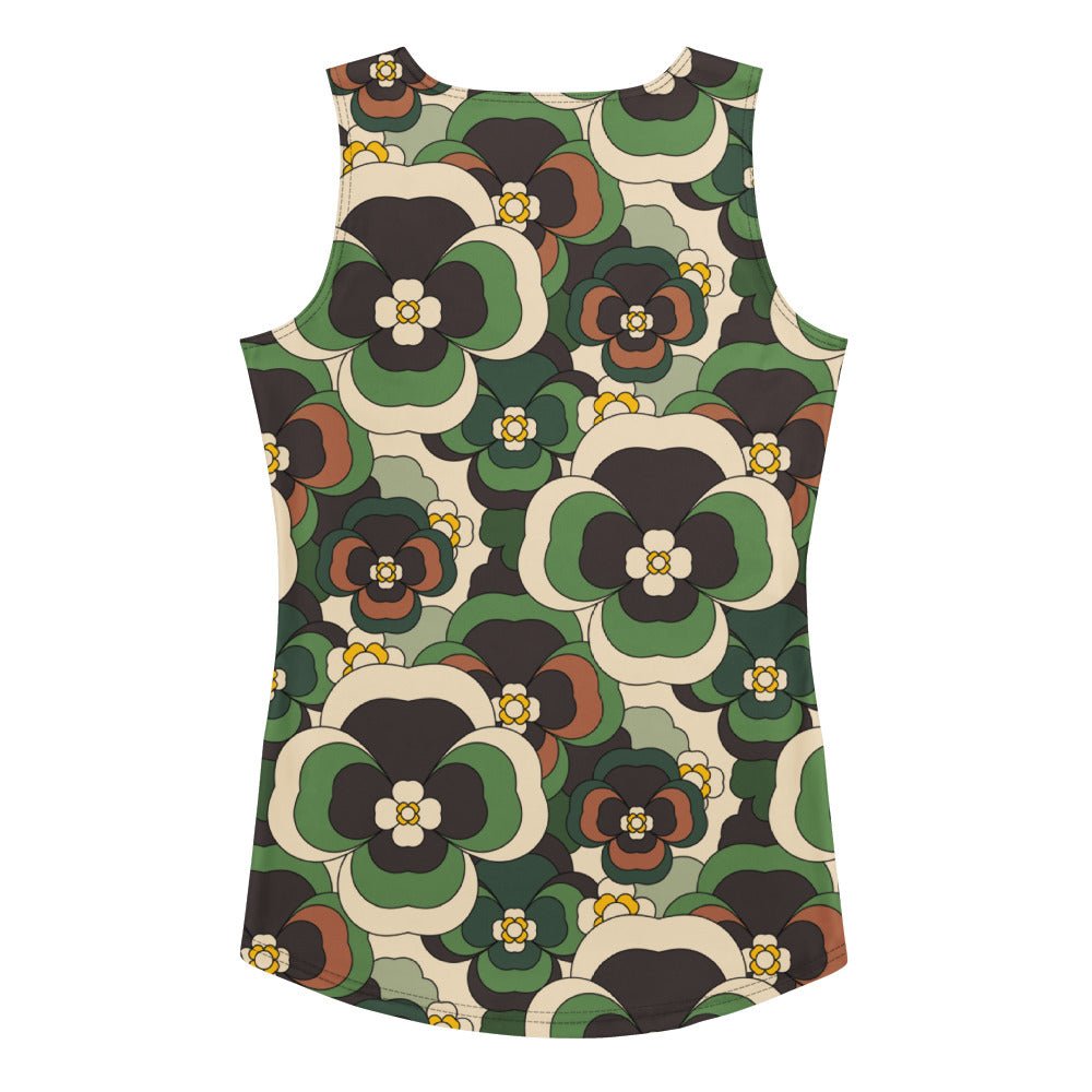 Tank top - PANSY FANTASY green - Retro pansy print XL