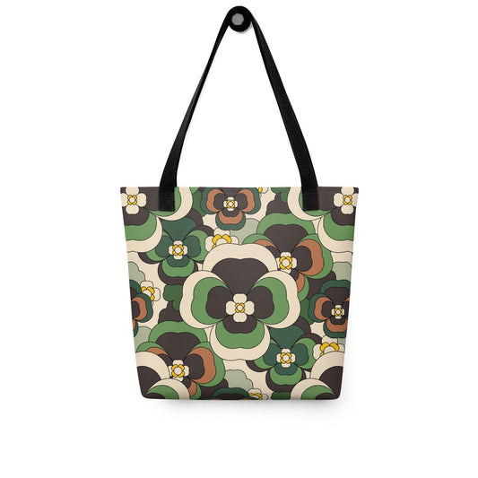 Tote bag - PANSY FANTASY green - Retro pansy print Default Title