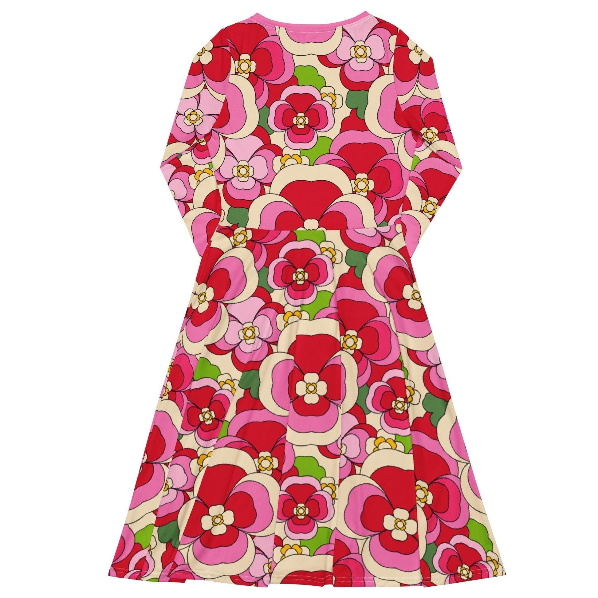 Midi dress - PANSY FANTASY pink - Retro pansy print