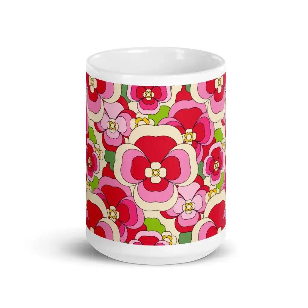 Mug - PANSY FANTASY pink - Retro pansy print 15oz