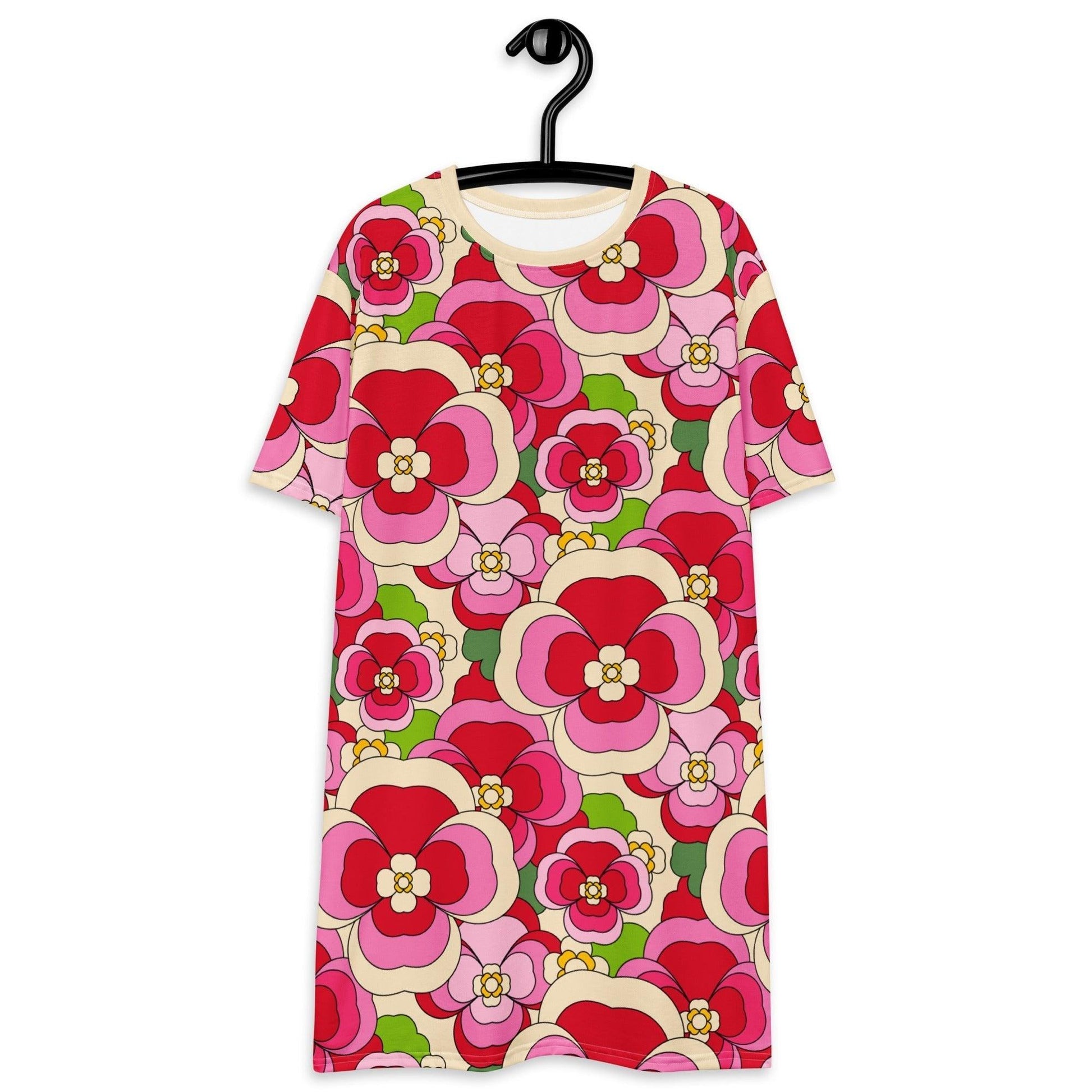 T-shirt dress - PANSY FANTASY pink - Retro pansy print 6XL