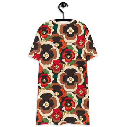 T-shirt dress - PANSY FANTASY retro - Retro pansy print