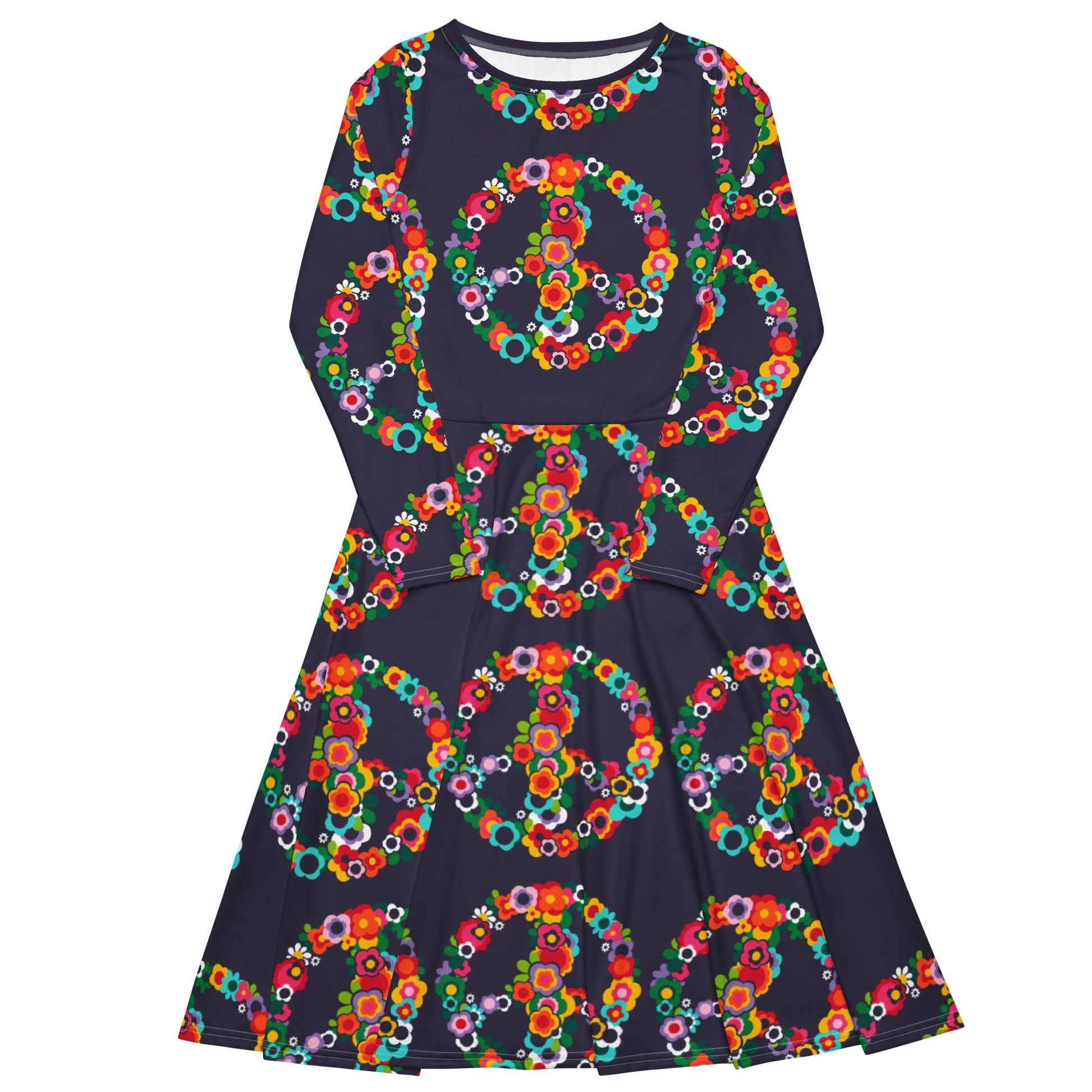 Midi dress - PEACE BLOSSOMS - Floral peace symbol print 6XL