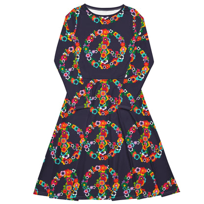 Midi dress - PEACE BLOSSOMS - Floral peace symbol print 6XL