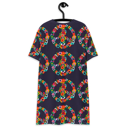 T-shirt dress - PEACE BLOSSOMS - Floral peace symbol print