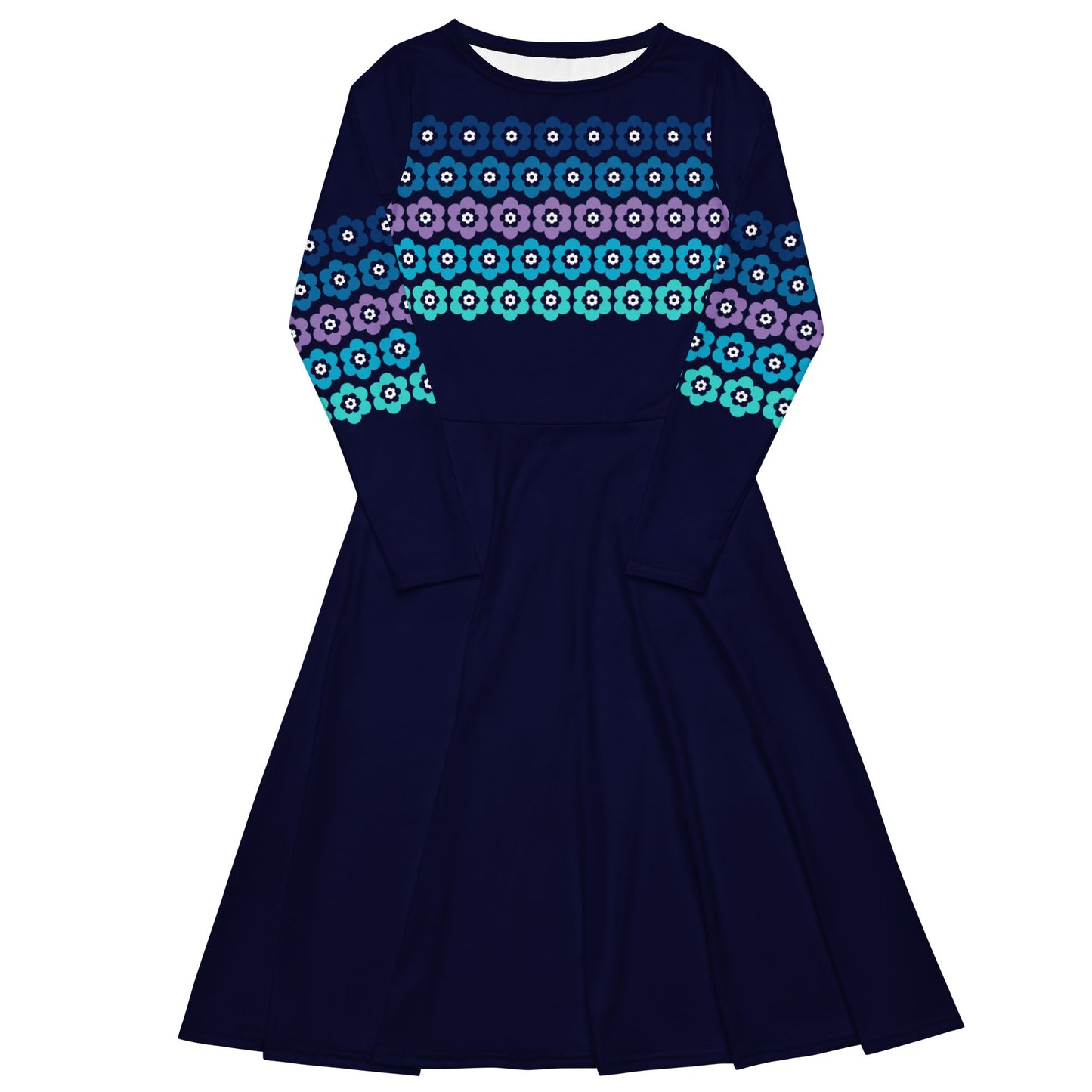 Midi dress - PEACOCK BLOOM mystic blue - Vibrant bloom stripe print 6XL