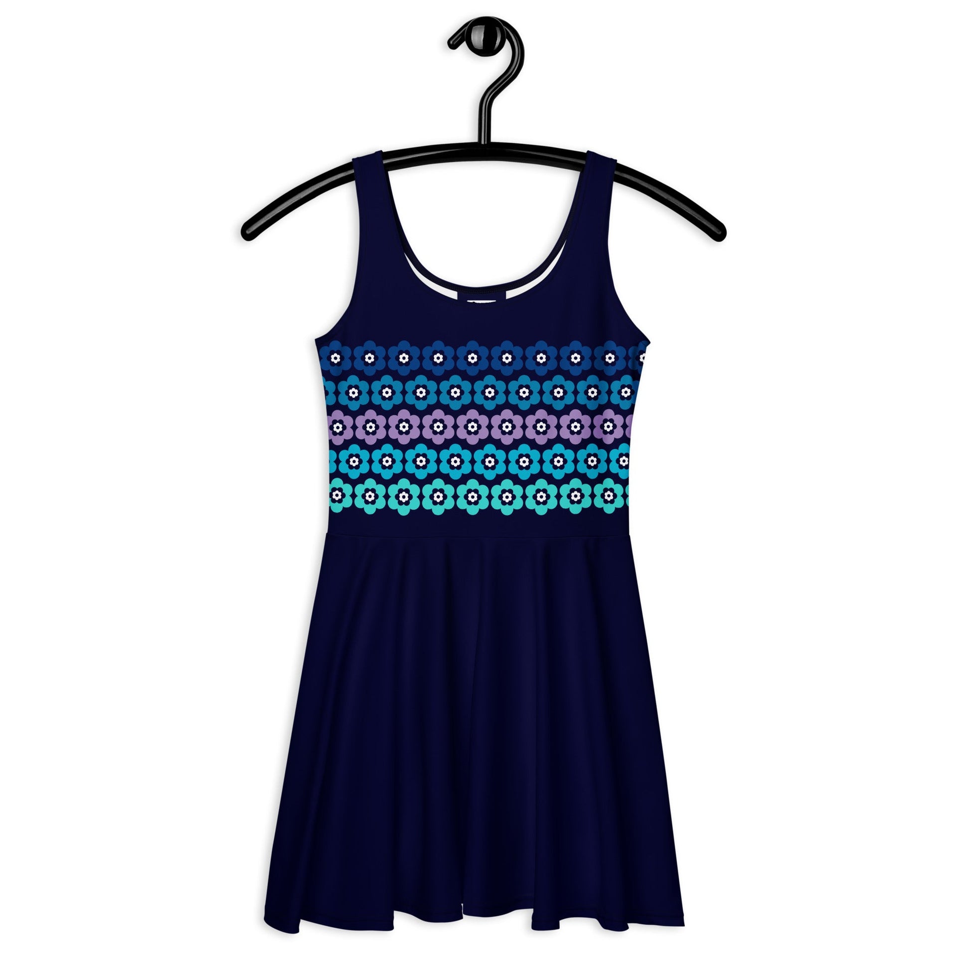 Skater dress - PEACOCK BLOOM mystic blue - Vibrant bloom stripe print 3XL