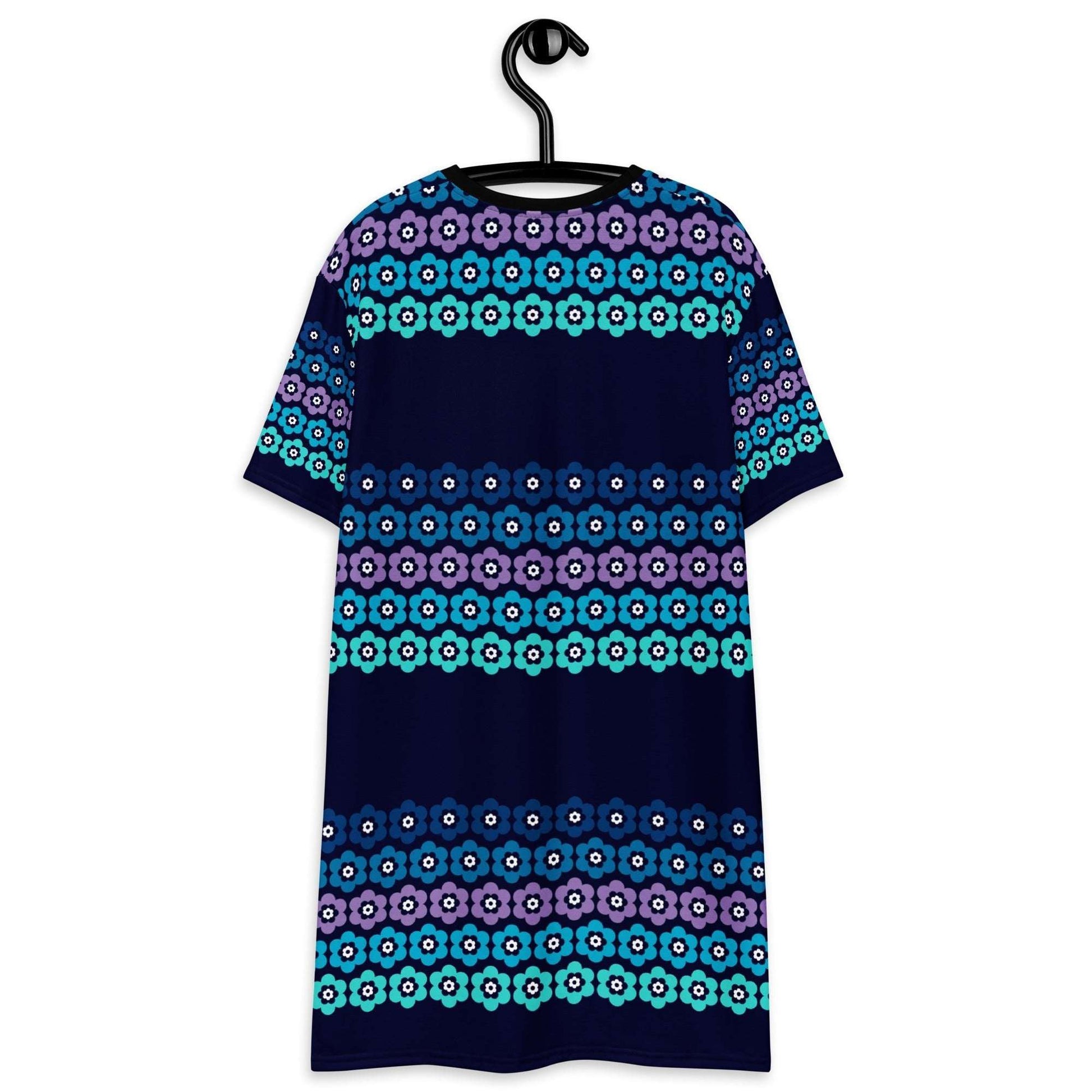 T-shirt dress - PEACOCK BLOOM mystic blue - Vibrant bloom stripe print