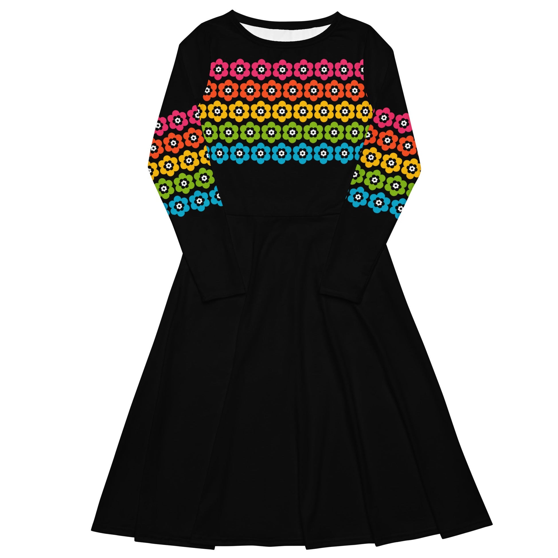 Midi dress - PEACOCK BLOOM rainbow - Vibrant bloom stripe print 6XL