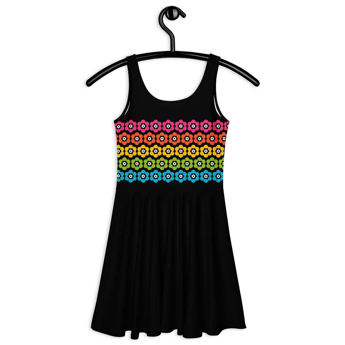 Skater dress - PEACOCK BLOOM rainbow - Vibrant bloom stripe print