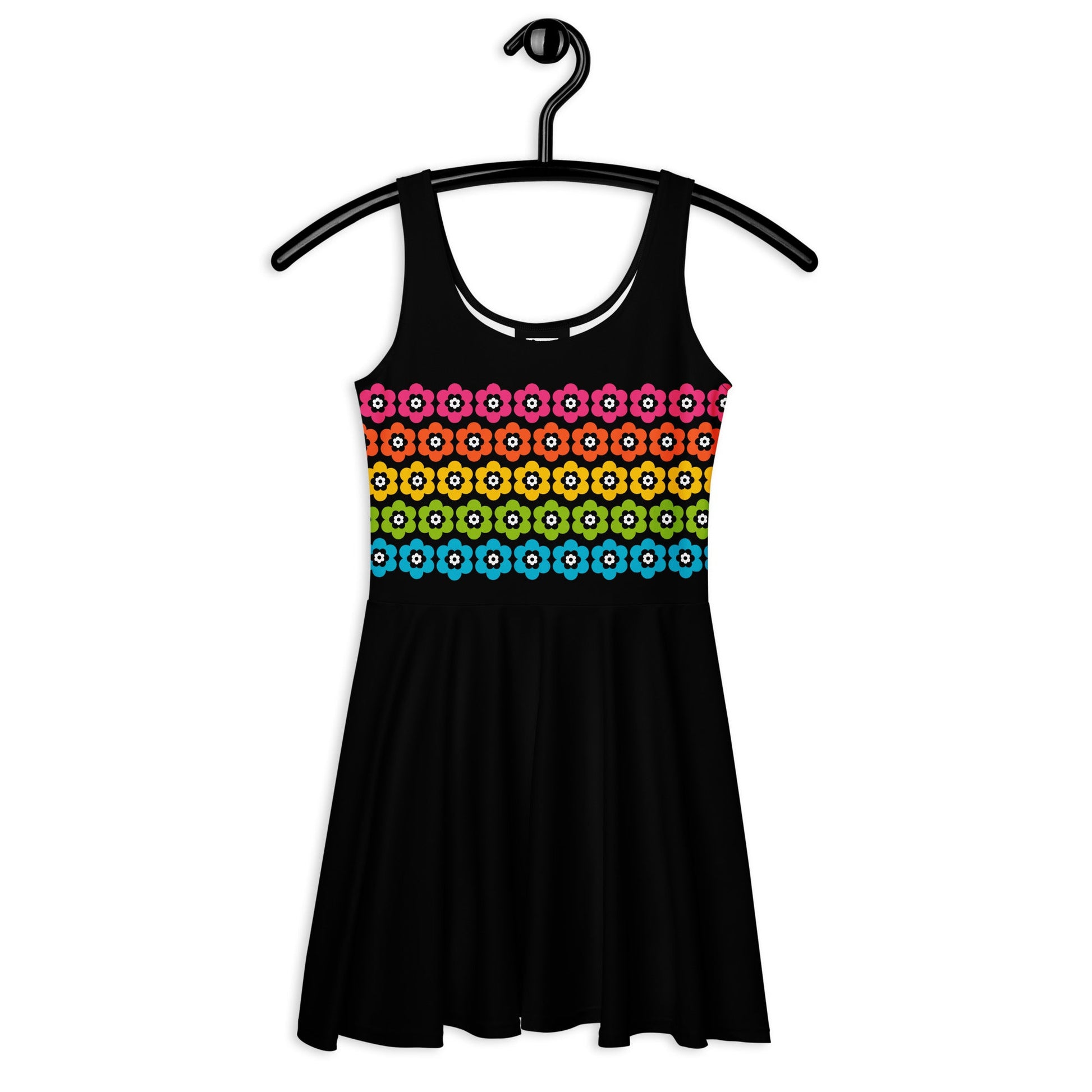 Skater dress - PEACOCK BLOOM rainbow - Vibrant bloom stripe print 3XL