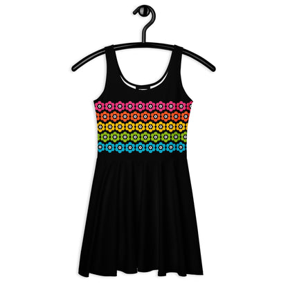 Skater dress - PEACOCK BLOOM rainbow - Vibrant bloom stripe print 3XL
