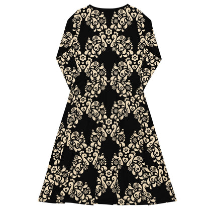 Midi dress - PEACOCK LOVE black - Glorious peacock print