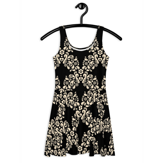 Skater dress - PEACOCK LOVE black - Glorious peacock print 3XL