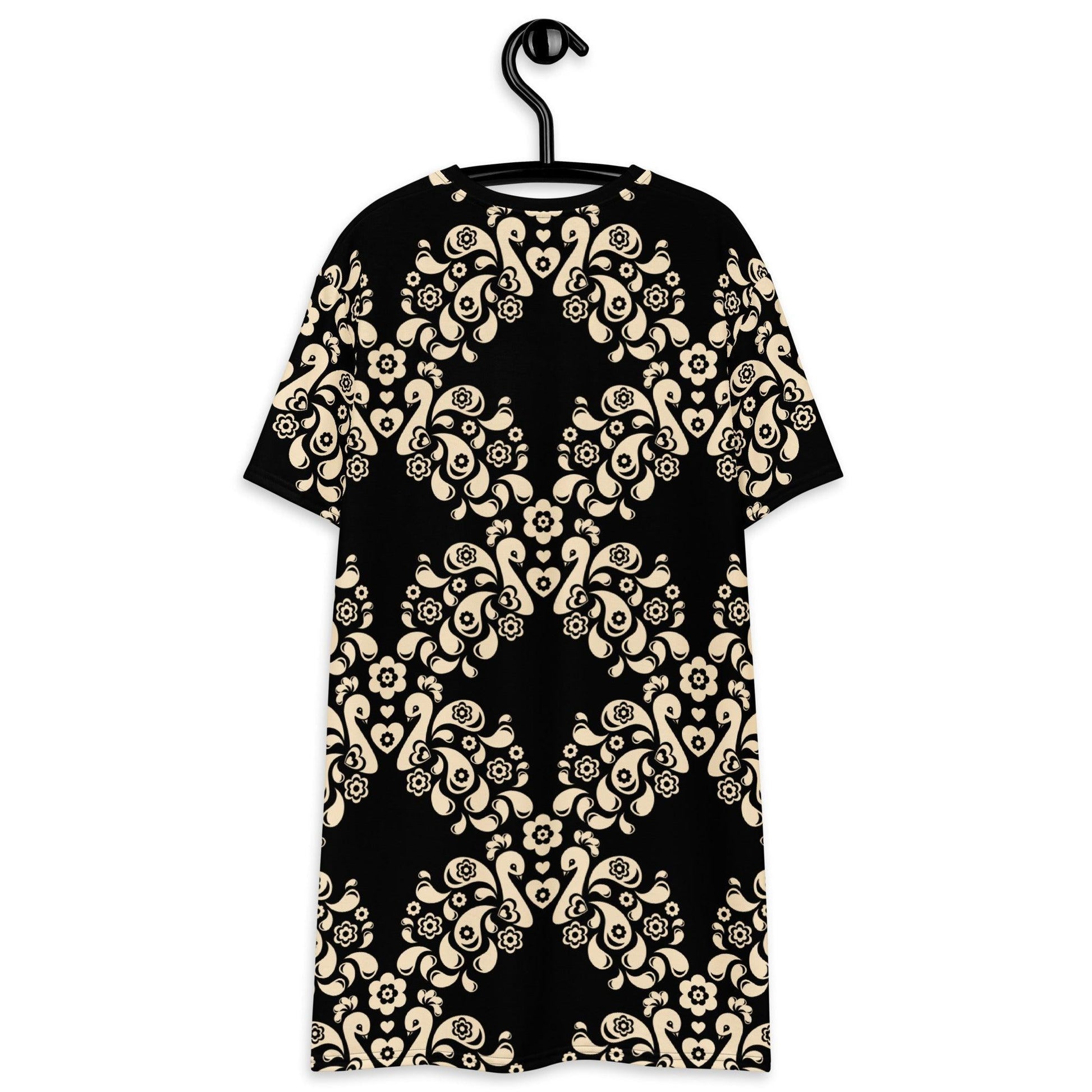 T-shirt dress - PEACOCK LOVE black - Glorious peacock print