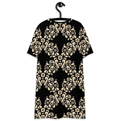 T-shirt dress - PEACOCK LOVE black - Glorious peacock print