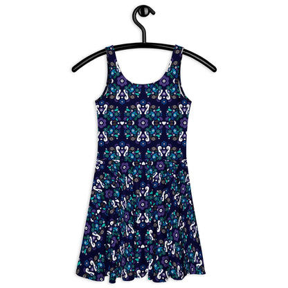 Skater dress - PEACOCK LOVE mystic blue - Glorious peacock print