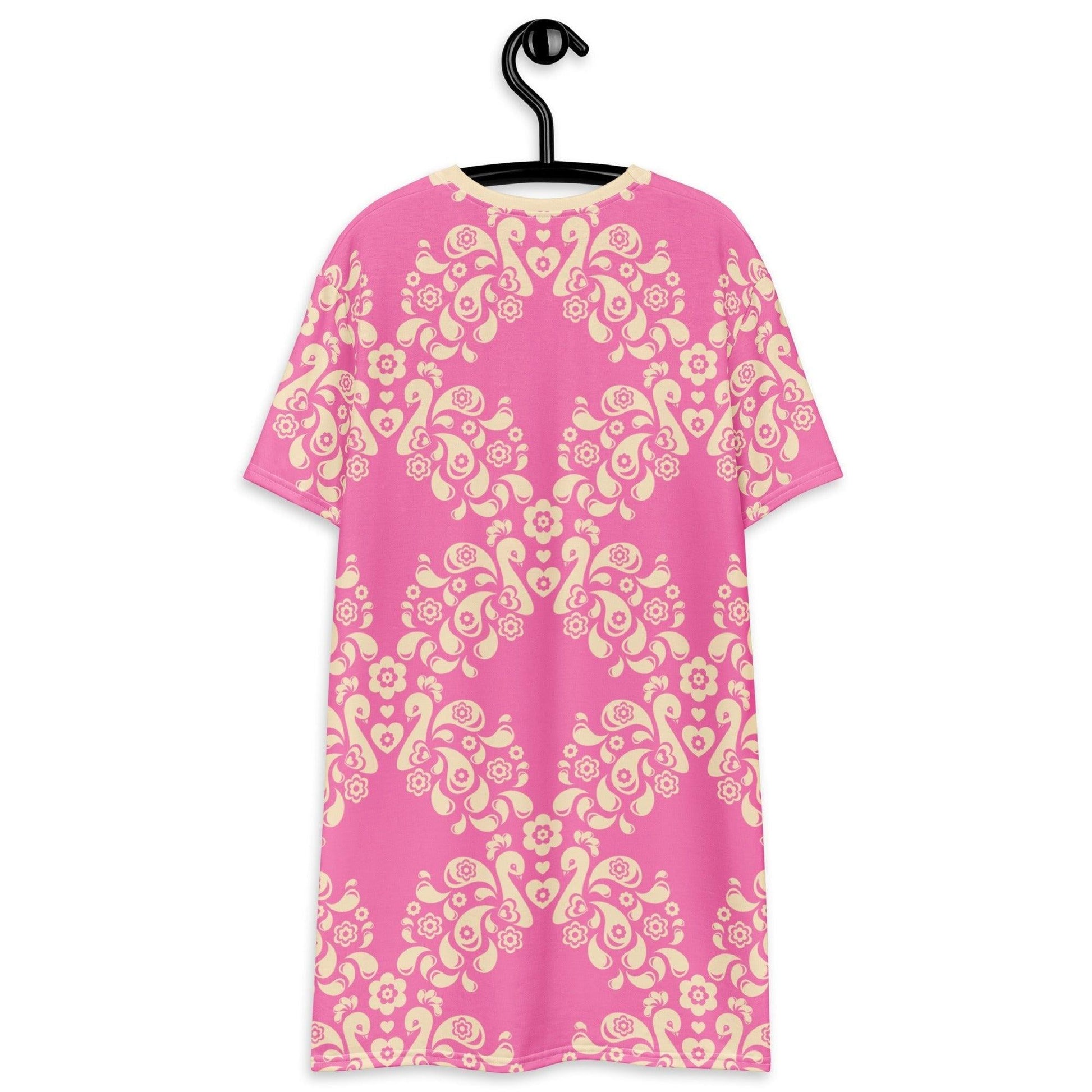 T-shirt dress - PEACOCK LOVE pink - Glorious peacock print