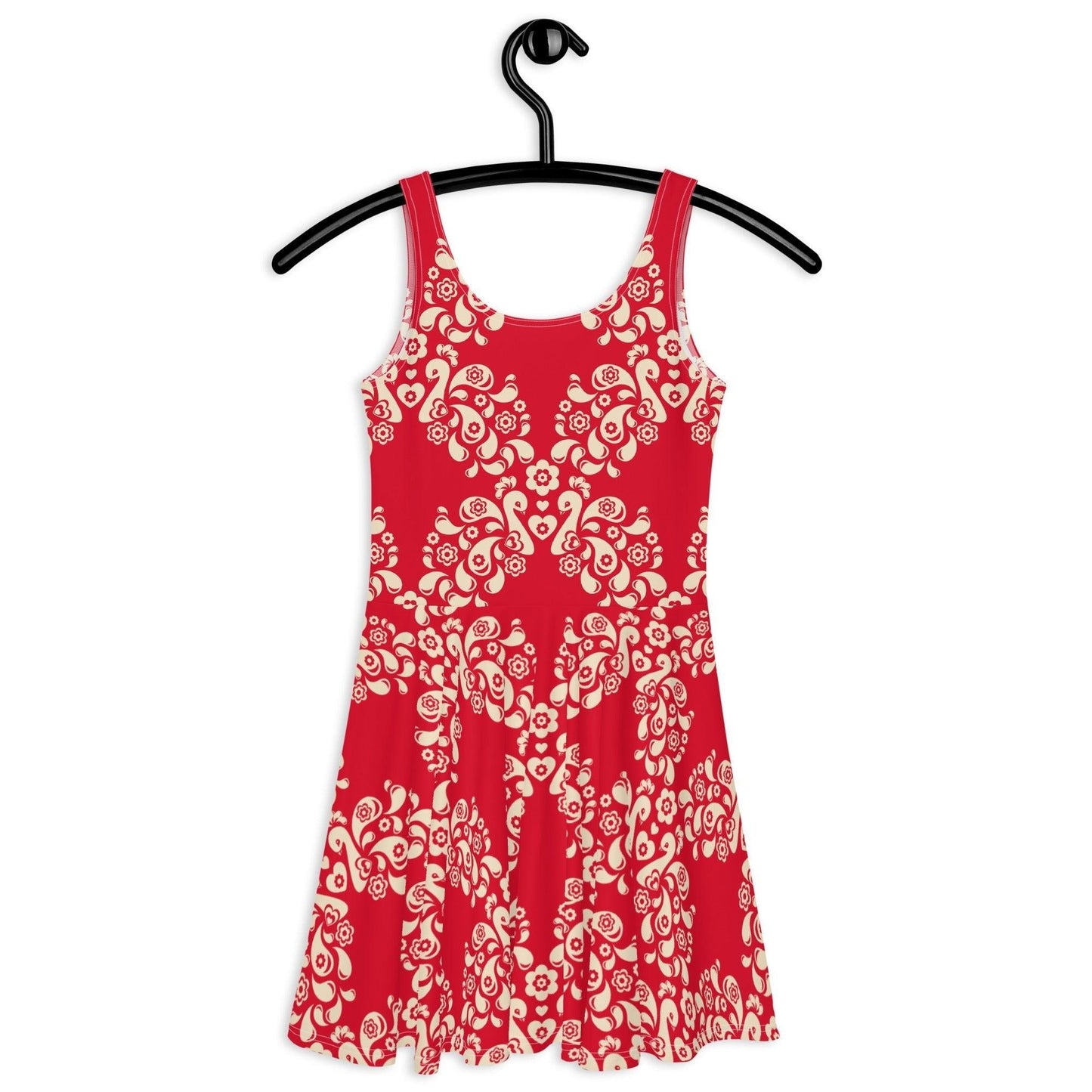 Skater dress - PEACOCK LOVE red - Glorious peacock print