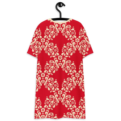 T-shirt dress - PEACOCK LOVE red - Glorious peacock print