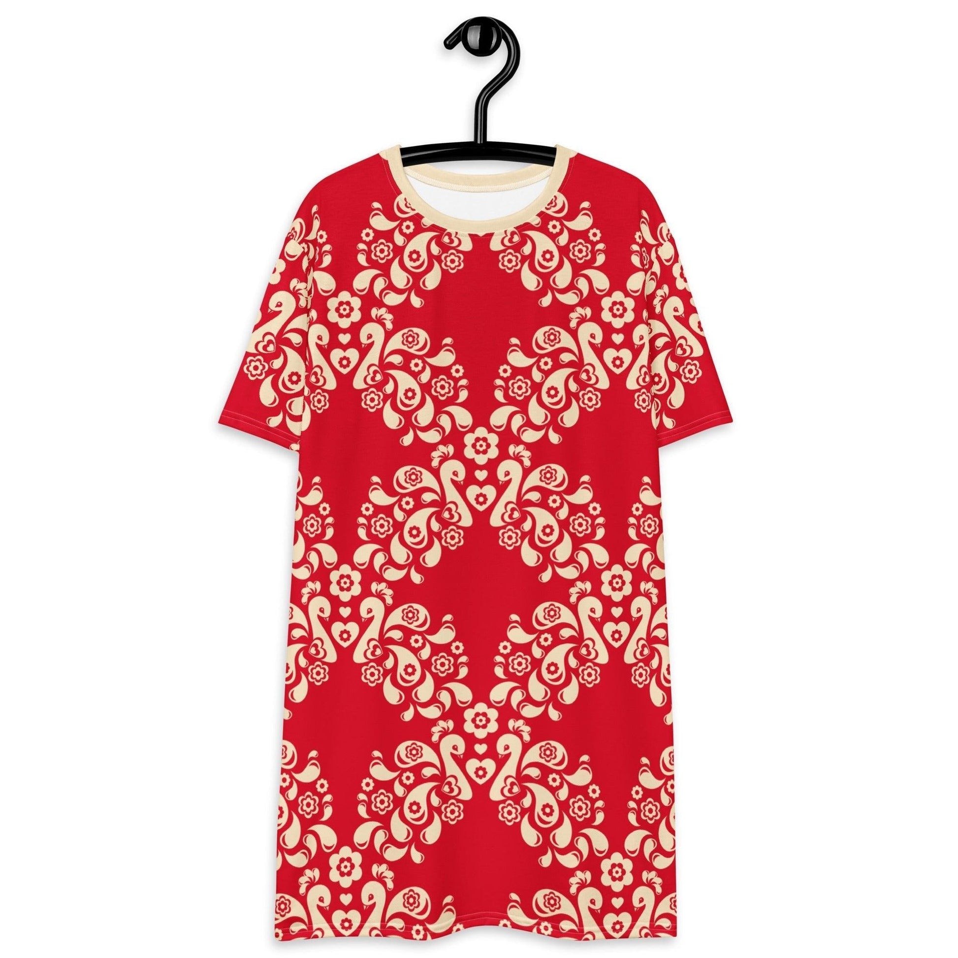 T-shirt dress - PEACOCK LOVE red - Glorious peacock print 6XL