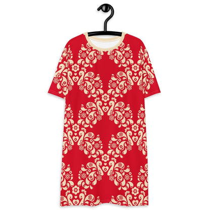 T-shirt dress - PEACOCK LOVE red - Glorious peacock print 6XL