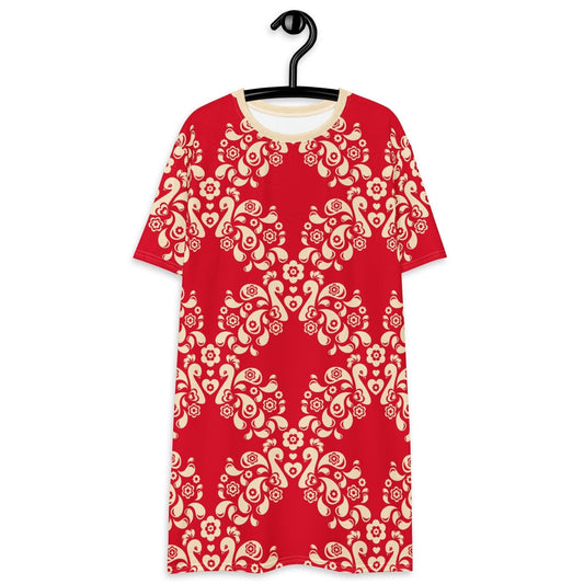 T-shirt dress - PEACOCK LOVE red - Glorious peacock print 6XL
